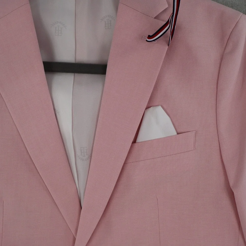 Tommy Hilfiger Modern Fit Flex Blazer Men 40L Pink Preppy 90s Formal Coastal NWT
